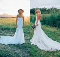 New Modest A Line Bohemian Wedding Dresses with Low Back New Arrival Full Lace Beach Garden Bridal Gowns