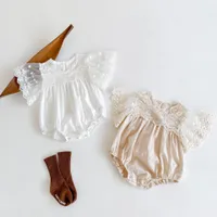 INS Summer 2 Colors Baby Rompers Big Short Sleeve Lace Solid Color Climbing Romper Girl 옷 0-24m