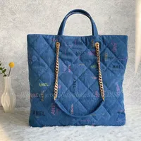 CC Shopping Bags New style 22P Denim Tote Diamond Lattice Designer Luxurious Shoulder Bag Lady Handbag Leather Woman Purses Wholesale Card Holder Wallet Original