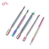 BNG 2 -Way Rainbow Nail Art Tools Essiendless Steel Citcle Spoon Pusher Pedicure Manicure Career