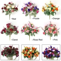 Decorative Flowers  Wreaths 21 Heads Gifts Silk Flower Plants Leaf Fake Artificial Roses Bouque Wedding Art