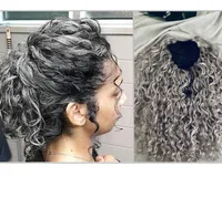 Gümüş gri kinky kıvırcık at kuyruğu saç uzatma tuzu ve karabiber doğal dalgalı gri insan saç midilli kuyruk saç parçası klipsi 120g