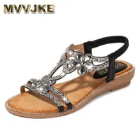 Mvvjke bohemian stijl mode vrouw sandalen diamanten wedge party schoenen voor vrouwen dames sandalen 2019 zomer pluche maat schoenen AA220316