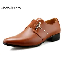 Junjarm Men Formal Shoes Slip-On Pu кожаный коричневый черный эластичный платье Офис Свадьба 220816