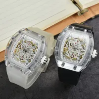 New Aaa Watch Fully Automatic Mechanical 8009 Movement Brand Wristwatches Rubber Strap Business Sports Transparent Watch Imported Crystal Mirror