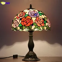 Fumat Tiffany Table Lamp Rose Glass Glass Shade LED E26 E27 E27 Bedroom Bedside Table Lamps Home Deco 12 Inch Rose Flower Light