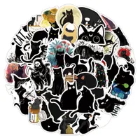 50 Pcs Cartoon Creative Black Cat graffiti Sticker for wall DIY Luggage Laptop Bicycle Stickers
