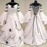 Renaissance vintage vestidos de noiva medieval preto e branco para mulheres de noiva celtas árabes com mangas de ajuste e flare flowe267m