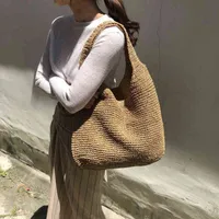 Fashion Straw Women Shoulder Bags Paper Woven Female Handbags Large Capacity Summer Beach Straw Bags Casual Tote Purses 2022 Y220527