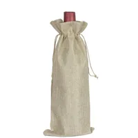 Presentförpackning Personlig säckväv Jute Wine Bottle Bag For Engagement Wedding Jubileum Bomboniere Christmas Covers 15x35cm 10pcsgift