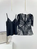 100% Silk Linen Organza fabric lace short sleeved top