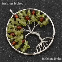 Charms Jewelry Findings Components Fashion Lychee Natural Stone Peridot Tree Of Life Round For Women Necklace Diy Accessoriescharms Drop D