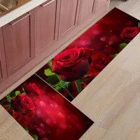 Tapetes de cozinha romântica de flor de rosa vermelha