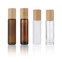 15 ml de botellas de rodillo de vidrio transparente de 15 ml con rodillos de metal bola de aceite esencial Vials con tapa de bambú 1334 D3