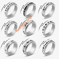 Fashion Rotatable Spinner Stainless Steel Rings Moon Sun Cat Star Flower Heart Cloud Jewelry For Women Men Mix Style Party Gifts Wholesale 20pcs lot
