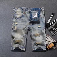 Летняя мода мужские джинсы шорты ретро винтажный дизайнер разрушенных коротких разорванных джинсов Homme Hip Hop Cotton Denim Shorts Мужчины