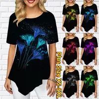 Damen T-Shirt Frauen Sommer atmungsaktiv gedruckt runden Hals 3D Zwei-Farben-Blumen Spitze Rock Schwingen Kurzarm Damen Einfacher Stil x