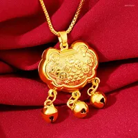 Pendant Necklaces Style Children Sand Gold Ancient Baby Health Longevity Lock Wealth Peace Necklace JewelryPendant