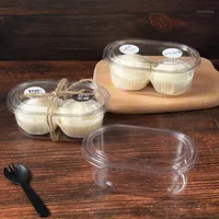 Geschenkverpackung 50pcs hochwertig dicke Haustier Kunststoff Transparent Verpackung Tiramisu Cake Box 500 ml Eiscreme Pudding Joghurt Dessert Tasse mit Deckel