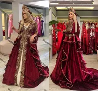 Party Dresses Traiditional Kosovo Burgundy Evening Long Sleeves Morrocan Kaftan Prom Dress Beaded Gown Celebrity SukienkiParty