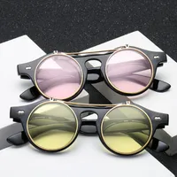 선글라스 xaybzc 2022 패션 빈티지 라운드 스팀 펑크 플립 업 클래식 더블 레이어 클레프 쉘 디자인 태양 안경