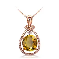 Lockets Citrine Crystal Pendant Necklace For Women Girls Rose Gold Color Topaz Gemstones Luxury Zircon Diamond Jewelry Party Choker Gift