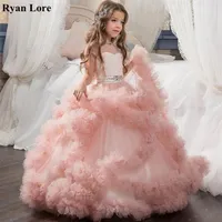 Elegant Ruffles Ball Gown Flower Girl Dresses 2020 New Crystal Kids Princess For Weddings Party Pageant Gowns vestidos de fiesta1248n
