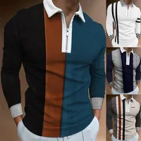 남자 티셔츠 긴 소매 셔츠 남성 의류 의류는 칼라 셔츠 가을 셔츠 가을 화려 함 남성 옷 캐주얼 지퍼 넥 tshir292L