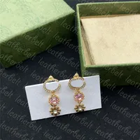 Cute Flower Pendant Earrings Pink Diamond Stud Charm Shiny Crystal Letter Earrings Designer Women Eardrop With Box