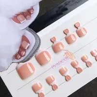 False Nails Pedicure Press On Classic French Toenails One Step Toe Faux Ongles Manicure Fake TipsFalse