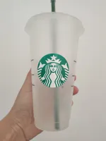 Starbucks Meerjungfrau Göttin 470ml 710 ml Plastikbecher Tumbler wiederverwendbares klares Trinken flacher Bodensäule Formdeckel Strohhalm Tasse Tasse