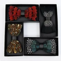 Neck Ties Men&#039;s Feather Bow Tie Gift Boxed Handmade High End Performance Reception Banquet Set For Men In A Box LuxuryNeck