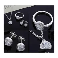 Other Jewelry Sets 3Pcs Necklace Ring Earrings Jewellery Accessories Zircon Crystal Suit Plated Sier Ornaments 10 8Zr Y2 Drop Deliver Dhbzs