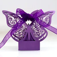 Gift Wrap 10/50/100pcs Butterfly Laser Cut Hollow Carriage Favors Dragee Gifts Box Candy Boxes With Ribbon Baby Shower Packaging BagsGift