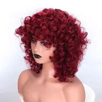 Nxy Wigs Hair Synthetic Cosplay Junsi 12inch Short Curly Wig Natural Red Wine Pink Pink Yellow Orange American Woman220225