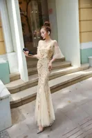 Sukienki swobodne 2022 Seksowna złota syrena wieczór jedno ramię dla kobiet imprezy vestidos de fiesta szata soiree mariage