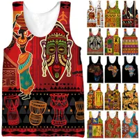 African Gedrukte tanktop Men Women Casual mouwloos T-shirt Dashiki Folk-Custom kleding 2022 Zomersportfitness O-Neck Vest