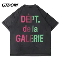 gtdom 남자 패션 카드 만찬 점진적 변화 인쇄 짧은 슬리브 티셔츠 여름 세척 넓은 티셔츠 220506