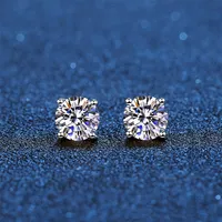 Real Stud Earrings 14K White Gold Plated Sterling Silver 4 Prong Diamond Earring for Women Men Ear Stud 1ct 2ct 4ct 220713