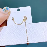 Stud Trendy Cz Star Crystal Star Double orar Hole Piercing Breating Chain For Women Korean Fashion JewelryStud