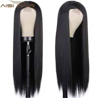 Hxy peruker aisi hår långa raka svarta peruker syntetiska för kvinnor mellersta del värmebeständig fiber naturlig look 0609