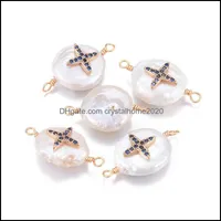 Charms Jewelry Findings Components 2Pcs Natural Pearl Links With Brass Cubic Zirconia Connectors Cross Clover Cz Brac Dhhmb