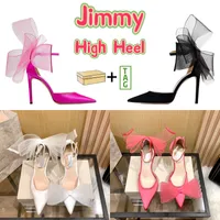 Jimmy London Dress Sapas Party Lady High Heel Ponto dos dedos do tênis Latte Black Fuchsia Cho Bowtie verão Designer de sapatos ao ar livre Mulheres chaussures com caixa
