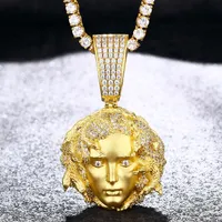 Naszyjniki wiszące złoto kolor miedzi Medusa Naszyjnik cyrkon moda hip hop dla mężczyzn lub kobiet