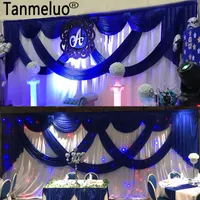 3 * 6 m witte ijs zijde bruiloft achtergronden met koninklijke blauwe swag fase achtergrond drapen en gordijn bruiloft decoratie