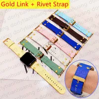 Fashions Color Watch Bands For Apple Strap 42mm 38mm 40mm 44mm 41mm 45mm iWatch 2 3 4 5 6 7 Series Designer Leather Golden Rivets Link Chain Bracelet Flower Watchbands