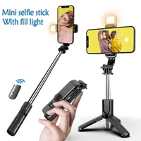 Mini SelfieスティックトリポードLigh Para Movil Palo Extensible Lamp BluetoothスマートフォンスタンドTreppiedeフレキシブル三脚StatyW Luz W220414