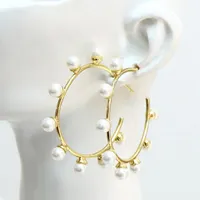 Dangle & Chandelier Pairs Pearls Hoop Earrings 18K Plated Round Jewelry Accessories For Women Gift 8642Dangle