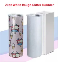 US Warehosue 20oz White Rough Glitter Tumblers Sublimation Straight Tumbler Stainless Steel Skinny Tumber Vacuum Insulated Beer Coffee Mugs with Straw