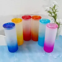 Colorful lids 25oz Sublimation tumbler Glass Can Gradient Color Creative Sequins shape Bottle with Lid and Straw Summer straight Drinkware Juice Cup sxmy28